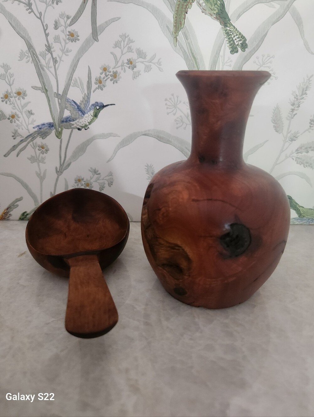 Handcrafted Wooden Vase and Scoop - Natural Burl